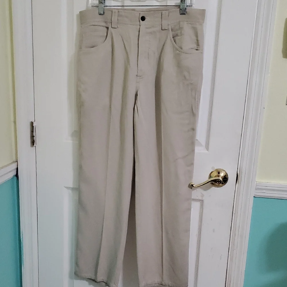 Pusser's Island Reserve Beige Pleated Front Silk Casual Pants Trousers 33 X 30